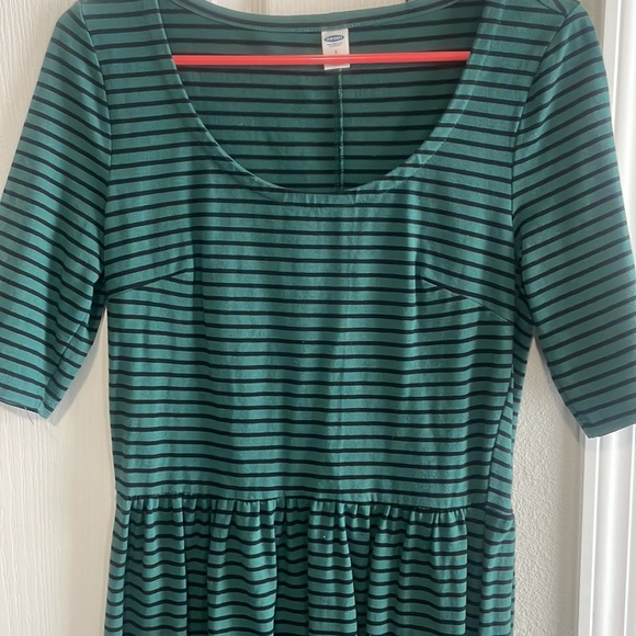 Green with black stripe Old Navy half sleeve cotton A-line midi dress. Size S - Picture 2 of 2